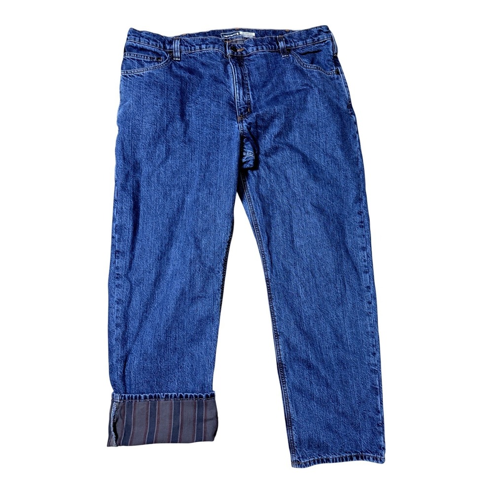 Carhartt Flannel Lined Jeans Mens 42x32 Blue Workwear Relaxed Fit Denim Rugged